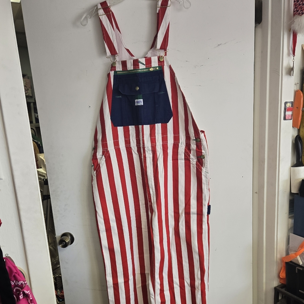Liberty Overalls American Flag Stripe Patriotic Bib Overalls Mens Size 40x32 NWT